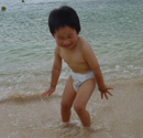 Nami-no-ue beach at Okinawa 4 days before operation, Ken likes water and sand